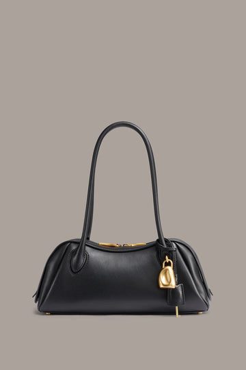 Glossy Cow Leather Double Top Handle Zipper Shoulder Bag