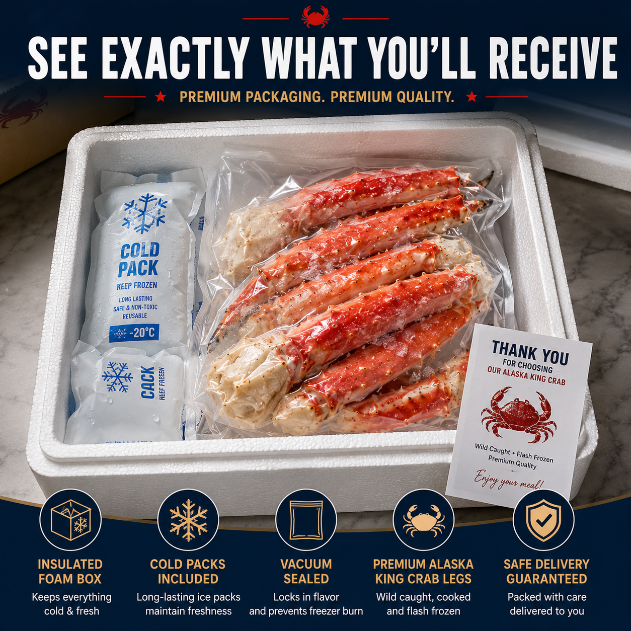 Premium Alaskan King Crab Legs | Shipped with Dry Ice | Fresh From Ocean to Table