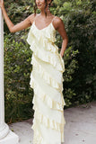 Ruffles Maxi Dress in Pale Yellow